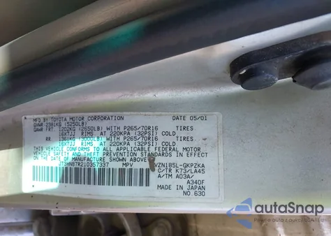 2001 Toyota 4Runner Limited V6 from USA, damaged, VIN JT3HN87R210357337